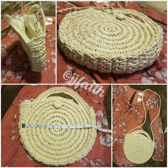Hand Woven Rattan Straw Round Crossbody Bag - Picture 7 of 8